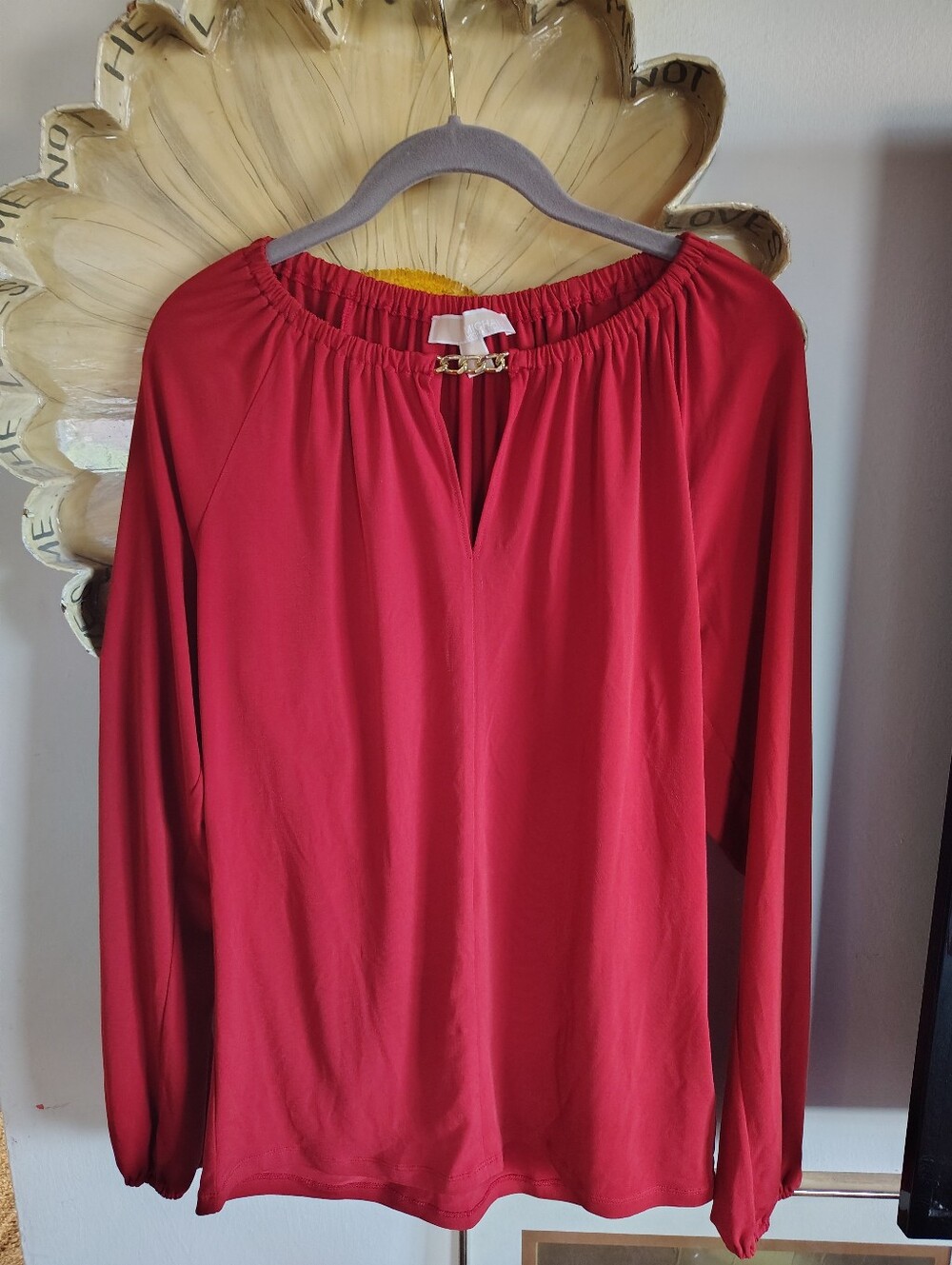 MICHAEL Michael Kors Deep Orange Rust Tunic Blouse Chain Accent Women's Sz S